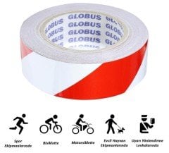 Globus Kırmızı Beyaz Reflektifli Bant 50mm*23mt