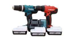 Makita HP347DWE3 14.4 V 1.5 Ah Akülü Darbeli + Maktec 070E Darbesiz Matkap Vidalama 3 Akülü Set